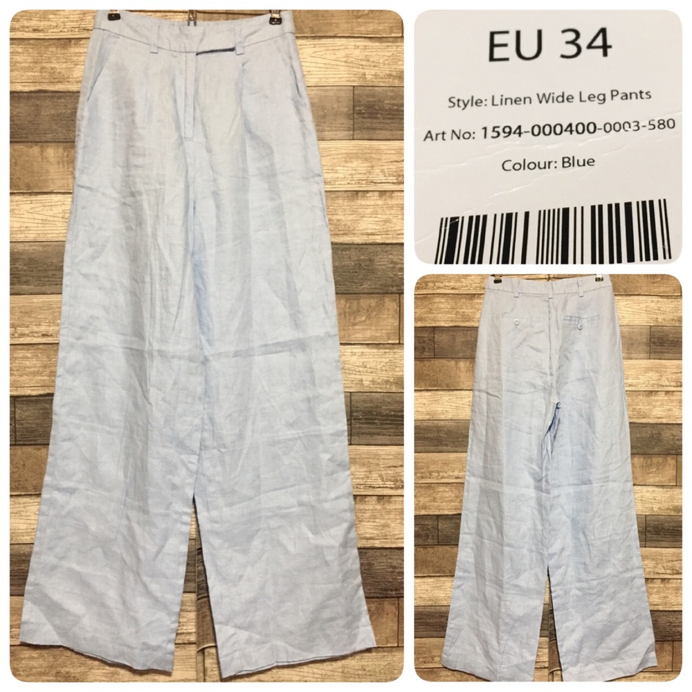 NA-KD Linen Wide Leg Pants Women’s Eu 34 Powder Blue (Inseam 30) Read Desc